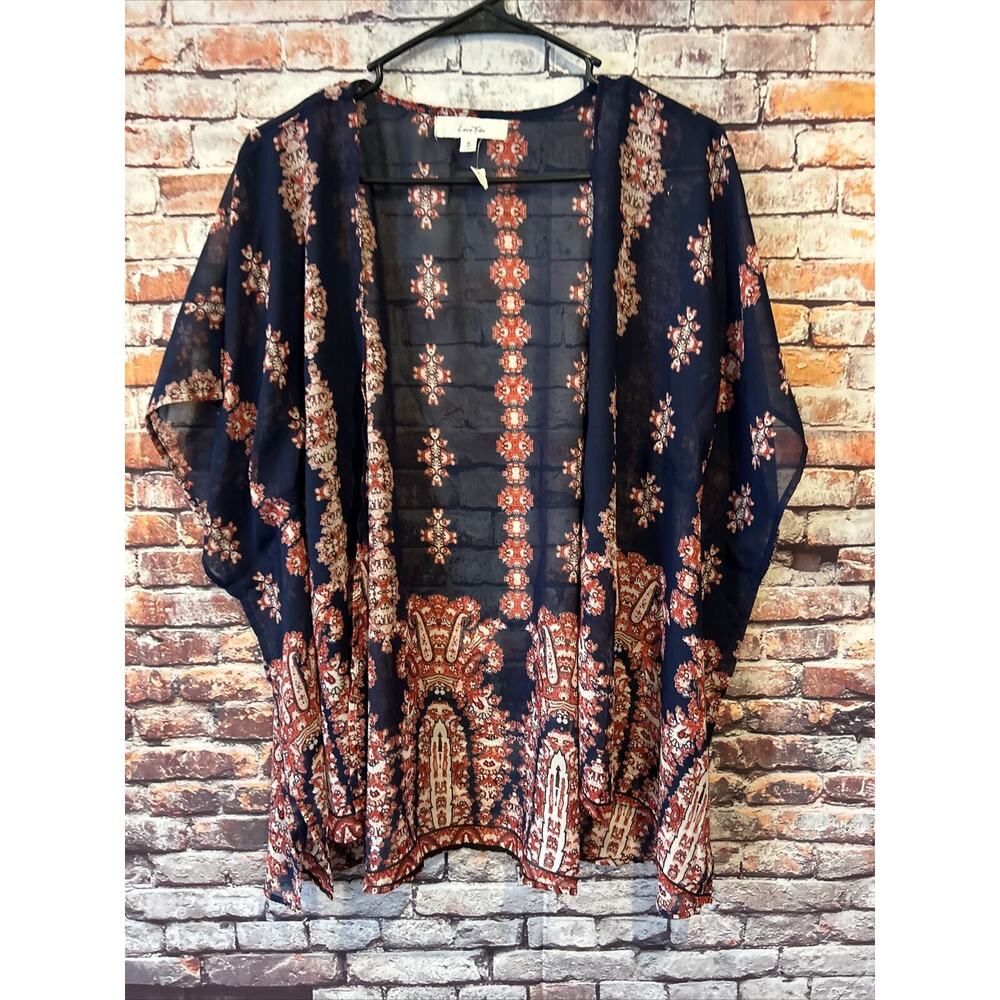 LOVE TREE Blue sheer open knit cardigan shawl women’s size medium NWT